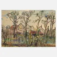 August Lange-Brock, Am Stadtrand, Aquarell auf leichtem Karton