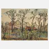 August Lange-Brock, Am Stadtrand, Aquarell auf leichtem Karton