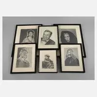 Rieder, Sechs Prominentenportraits, Bleistiftzeichnungen