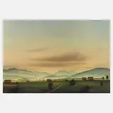 Georg Schrimpf, "Blick von Krünn ins Wettersteingebirge", Aquarell auf Schoellershammer-Karton