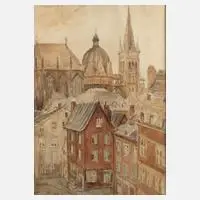 Adolph Thywissen, Stadtansicht Aachen mit dem Dom, 1939, Mischtechnik