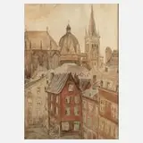 Adolph Thywissen, Stadtansicht Aachen mit dem Dom, 1939, Mischtechnik