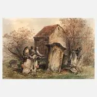 Stephan Rauh, Auf dem Johannisfriedhof in Dresden, 1857, Aquarell auf Papier
