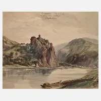 Sophus Ruge, Blick auf den Schreckenstein, Aquarell auf leichtem Karton