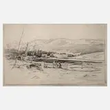 Rudolf Schuster, Erzgebirgische Landschaft, Zeichnung