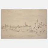 Oscar v. Alvensleben, Landschaft bei Pilsen, Aquarell in Braun auf grobem Velin