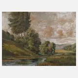 Fritz Leopold Hennig, Bachlauf im Sommer, Öl auf Karton