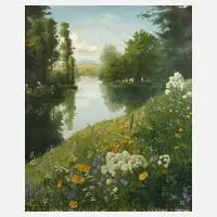 Minni Herzing, Sommerliche Landschaft, Öl auf Pressspanplatte