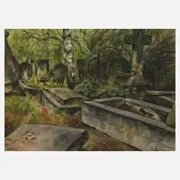 Ernst Holzhäuser, "Auf dem alten Eliasfriedhof", 1931, Aquarell und Deckweiß auf Papier