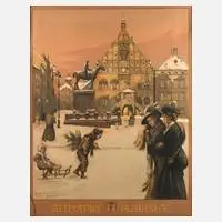 Rudolf Poeschmann, Altmarkt von Plauen im Winter, 1910, Farblithographie