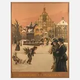 Rudolf Poeschmann, Altmarkt von Plauen im Winter, 1910, Farblithographie