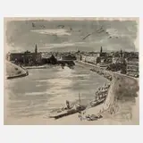 Fritz Zalisz, Zeichnung Stadthafen, Aquarell auf Malpapier