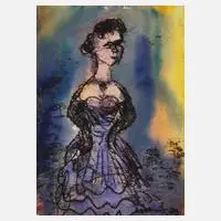 Albert Hennig, Vornehme Dame, Aquarell und Monotypie auf leichtem Karton