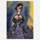 Albert Hennig, Vornehme Dame, Aquarell und Monotypie auf leichtem Karton