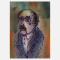 Albert Hennig, Herrenportrait, Aquarell und Filzstift auf leichtem Karton