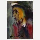 Albert Hennig, Dame mit Hut, Aquarell auf leichtem Karton