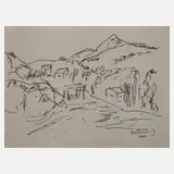 Albert Hennig, Häuser in gebirgiger Landschaft