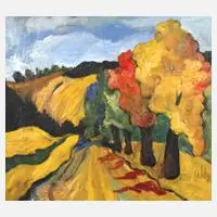 Gerhard Schöpplein, Landstraße im Herbst, Öl auf Pressspanplatte