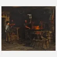 Erich Hammer, "In der Schmiede", Öl auf Holztafel