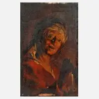 Paul Hoecker, Frau im Kerzenschein, Öl auf Holztafel