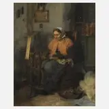 Prof. Heinrich Plühr, In der Spinnstube, 1887, Öl auf Leinwand