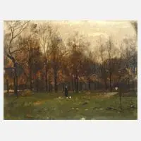 Herbstspaziergang by Emil Jakob Schindler, Öl auf Karton, sold Mar 2024