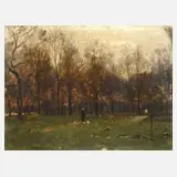 Emil Jakob Schindler, Herbstspaziergang, Öl auf Karton