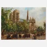 Merio Ameglio, Notre-Dame in Paris, Öl auf Hartfaserplatte