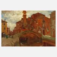 Achille Bozzato, Vedute von Venedig, 1923, Öl auf Eichenholzplatte