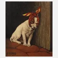 R. van Bulck, Der kranke Hund, Öl auf Leinwand