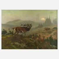Carl Deiker, Hirschbrunft, 1923, Öl auf Leinwand