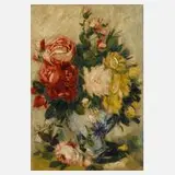 Julien Delvigne, Blumenstillleben, Öl auf Leinwand und Hartfaserplatte