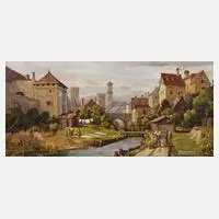 O. Glombinski, "Das Karlstor in München 1840", Öl auf Leinwand