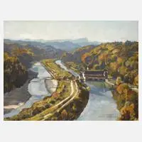 O. Glombinski, "Isartal bei Pullach", Öl auf Karton