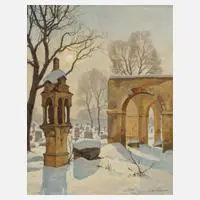O. Glombinski, "Alter Südfriedhof", Öl auf Karton