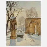 O. Glombinski, "Alter Südfriedhof", Öl auf Karton