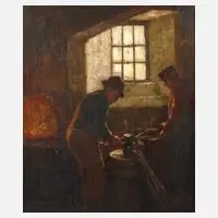 Rudolf Anton Guba, In der Schmiede, Öl auf Malplatte