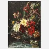 Jelinek, Blumenstillleben mit Nautilusmuschel, Öl auf Leinwand