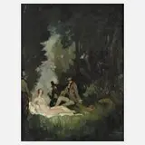 Herbert Lehmann, Damenakt und drei Gentlemen, 1918, Öl auf Malkarton