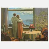 Karl Mannsbart, Paar am Fenster, 1951, Öl auf Leinwand