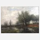 Rudolf Petuel, "Weiden am Wasser", Öl auf Malplatte