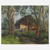 Theodor Schultze-Jasmer, Bauernkate an der Ostsee, Öl auf Pressspanplatte