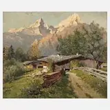 Josef Yos Süßmeier, Almhütte am Watzmann, Öl auf Pressspanplatte