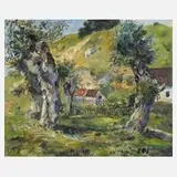 Prof. Alexander von Szpinger, "Weiden", Öltempera auf Papier