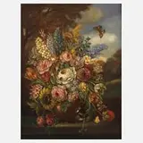 Bruno von Wahl, Blumenstillleben mit Insekten, Öl auf Karton