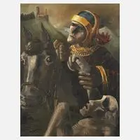Wolfgang, Ritter einem Armen aufhelfend, Federschmuck