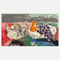 Ernst Hassebrauck, Stillleben mit Teekanne, Gouache auf Papier