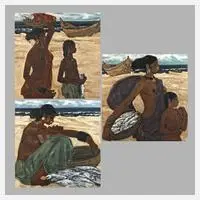 Madhaviah Krishnan, Indische Strandimpressionen, Fotografie und Film bewanderte Künstler sein dokumentarisches Talent - mit dem Fokus auf die verschiedenen Arbeitsschritte der Fischverkäuferin liefer