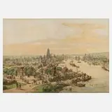 Peter Becker, Ansicht von Frankfurt am Main, 1885, Aquarell und Graphit über Lithographie auf Papier