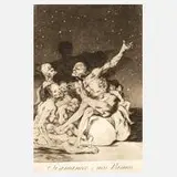 Francisco De Goya, "Si amanece, nos vamos", Radierung in Braun